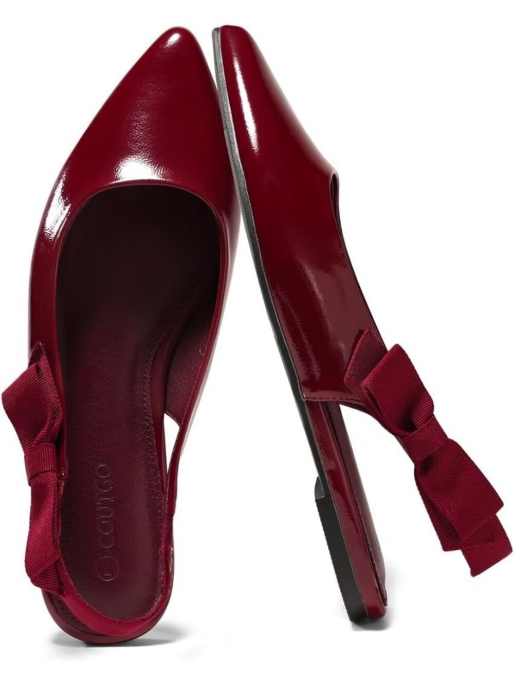 Women's Burgundy Slingback Flat Bow Pointed Closed Toe Slip on Party Dress Shoes
